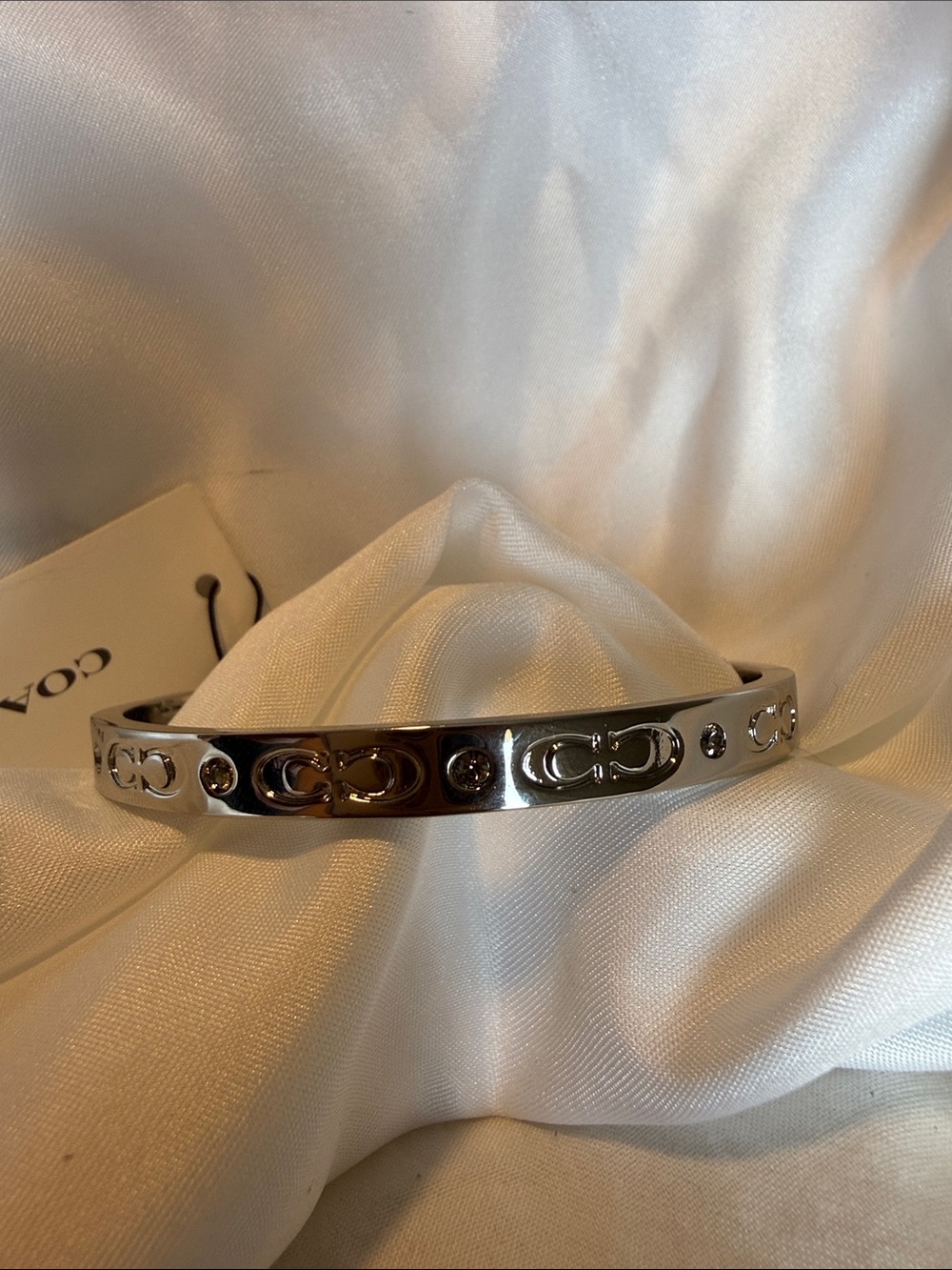Coach Polished Silver Signature Crystal Bangle